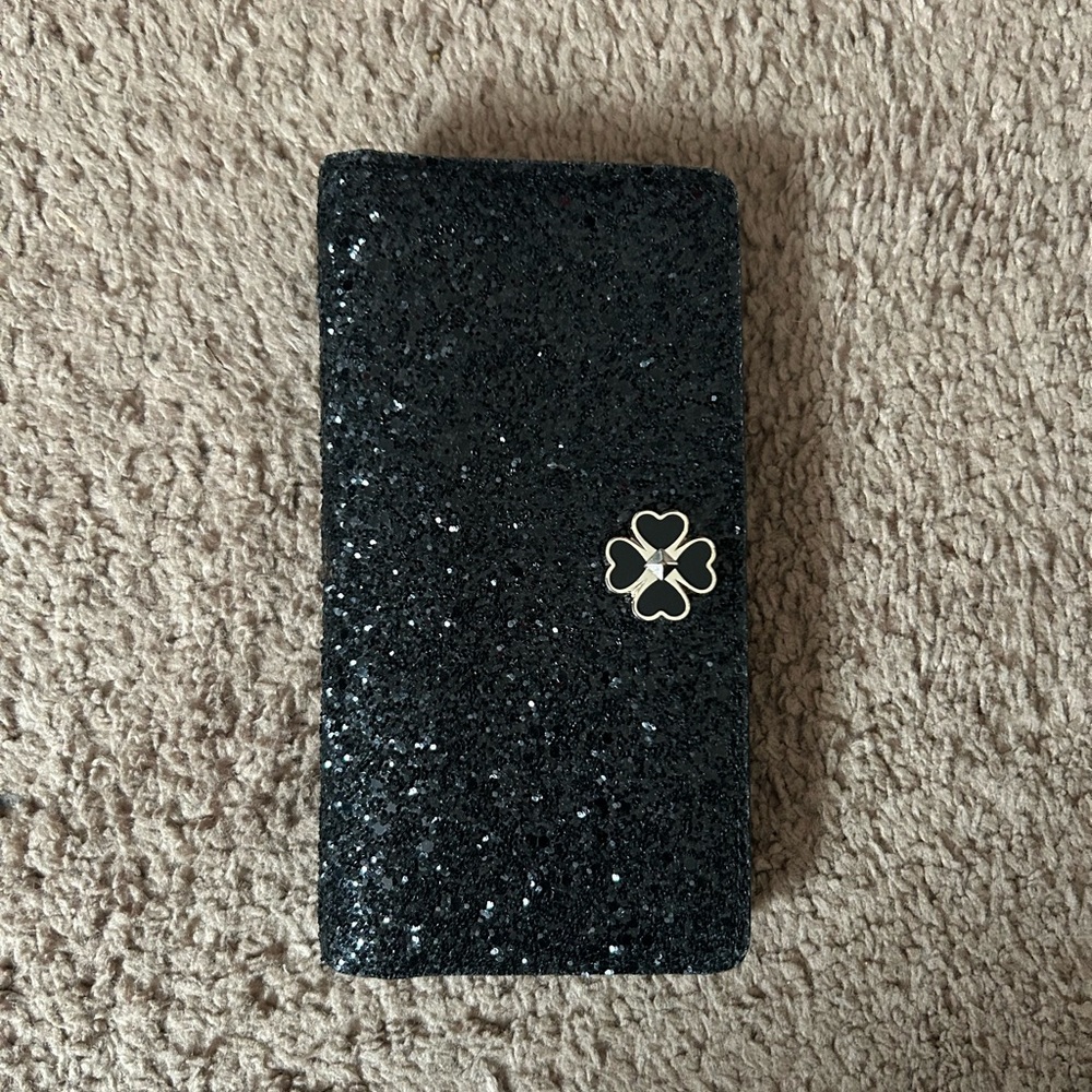 kate spade Black Glitter Phone Case with Heart Clover